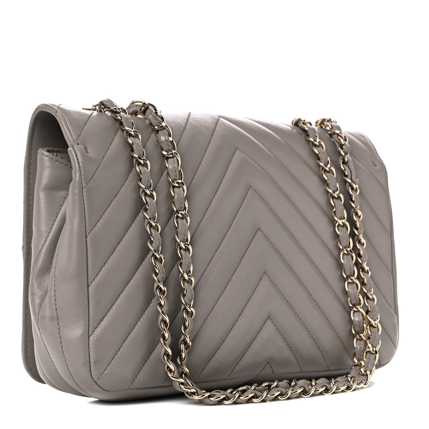Calfskin Chevron Quilted Large Statement Flap Grey