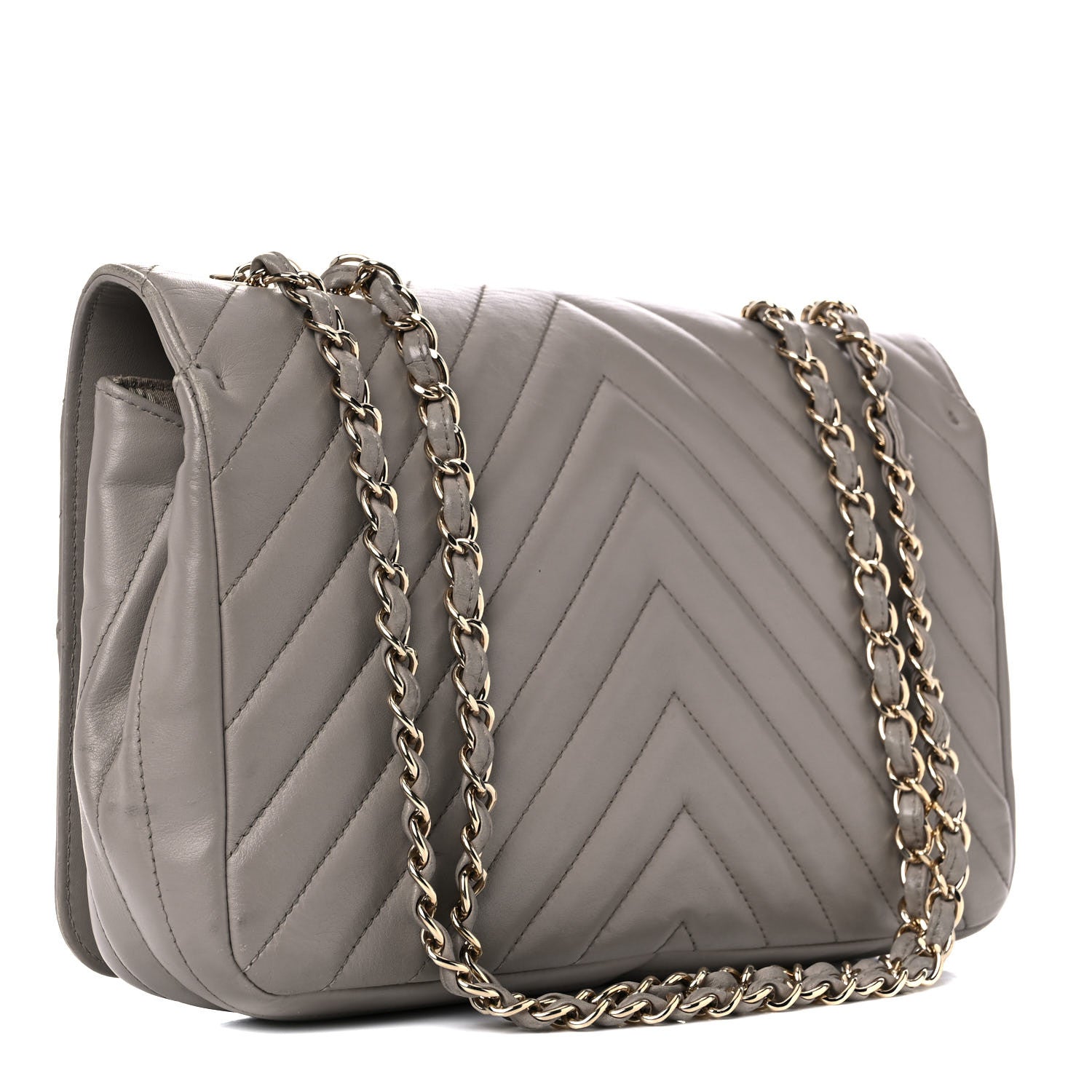 Chanel Calfskin Chevron Quilted Large Statement Flap Grey 3 of 21