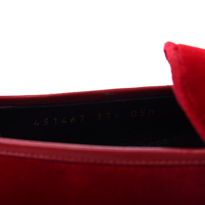 Gucci Velvet Horsebit Womens Jordaan Loafers 37.5 Hibiscus Red 10 of 11