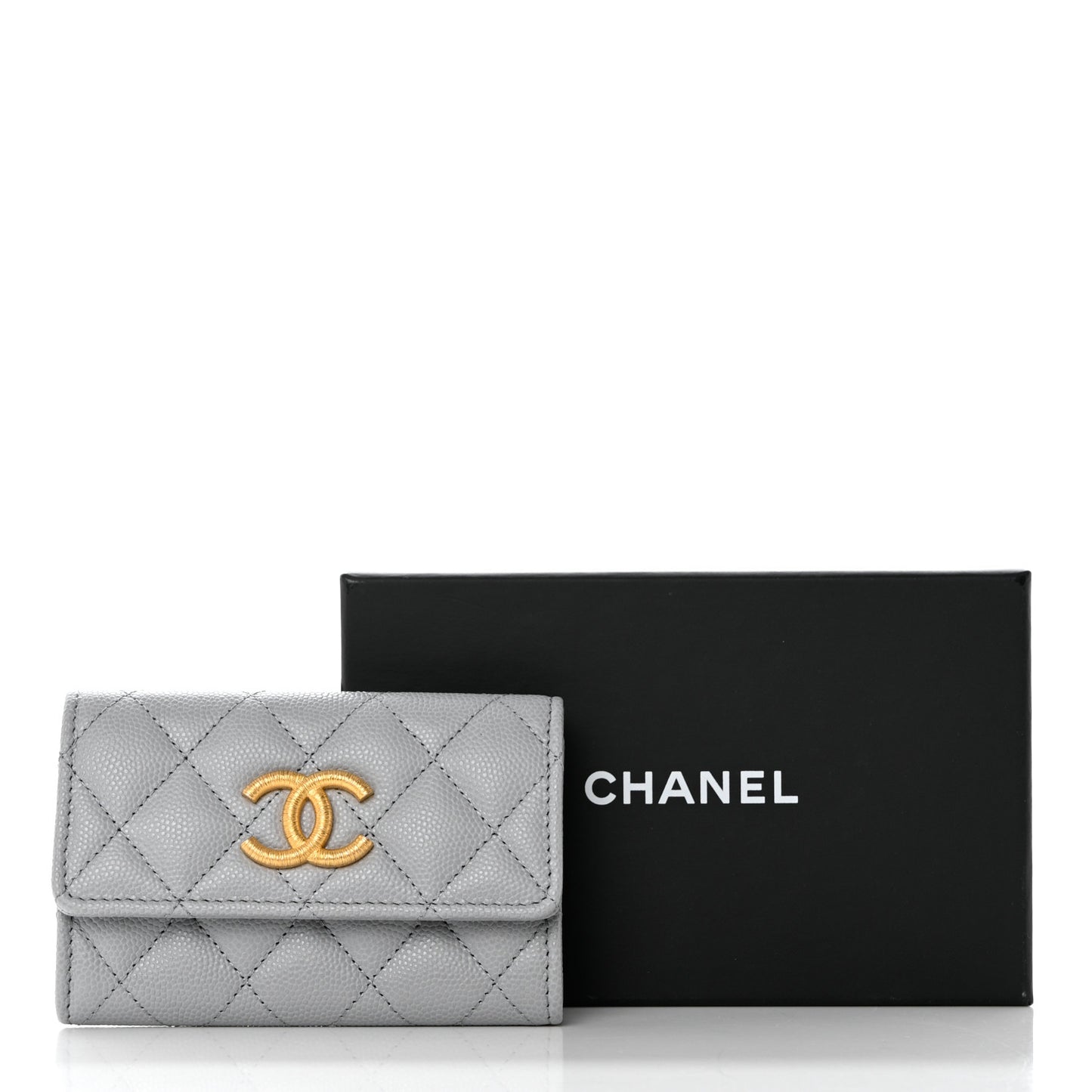 Caviar Quilted Textured CC Flap Card Holder Grey