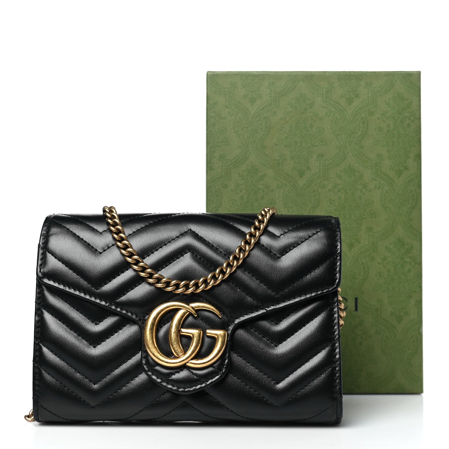 Gucci Calfskin Matelasse GG Marmont Chain Wallet Black 10 of 10