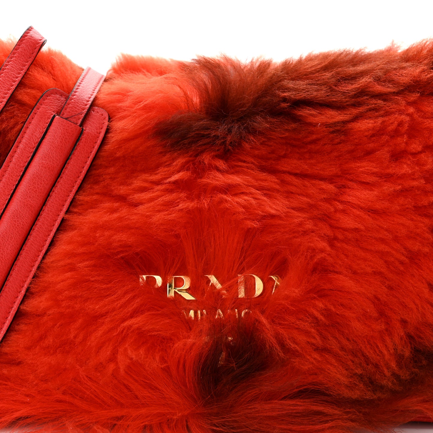 Shearling Fur Calfskin Suede Shoulder Bag Red