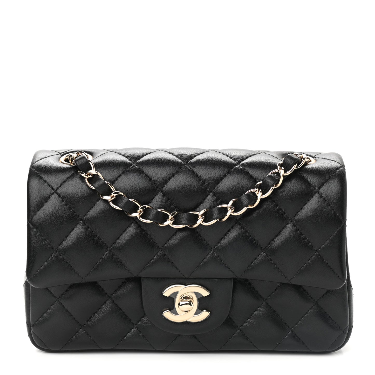 Lambskin Quilted Mini Rectangular Flap Black