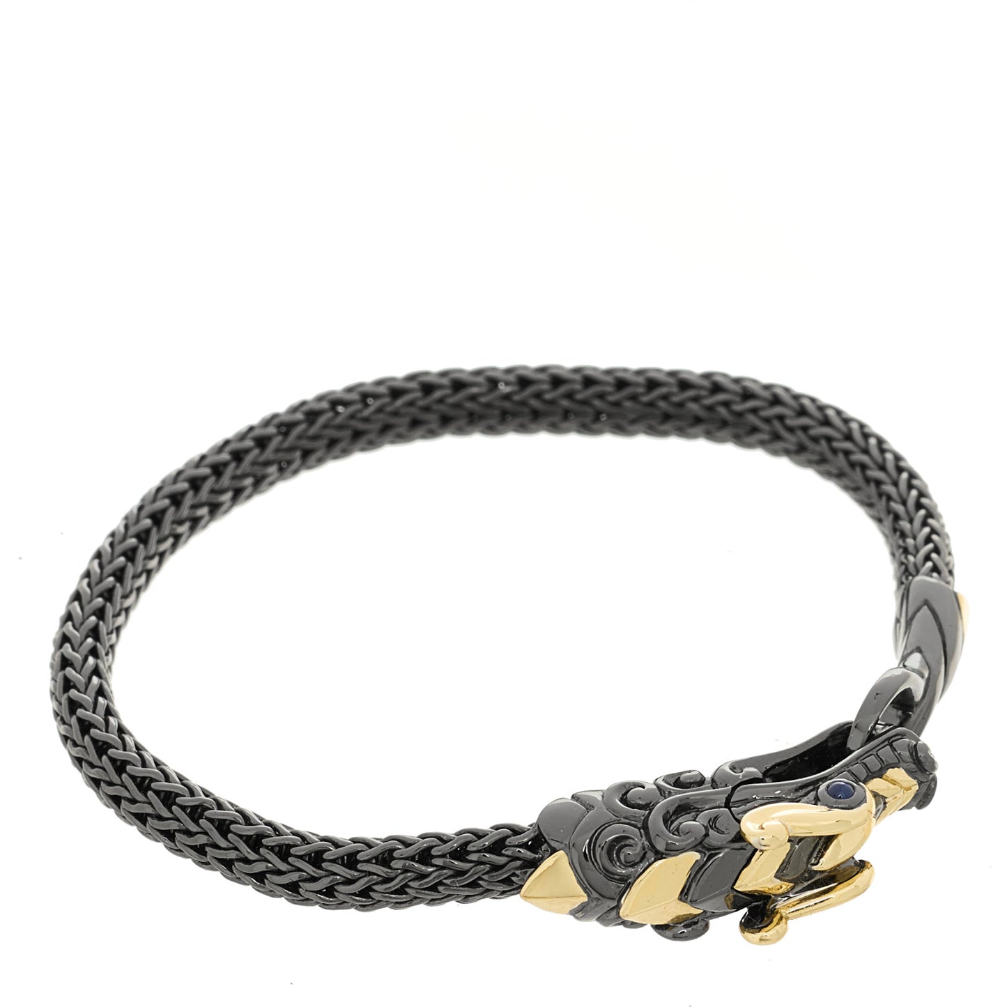 Darkened Sterling Silver 18K Yellow Gold Blue Sapphire Legends Naga Dragon Bracelet