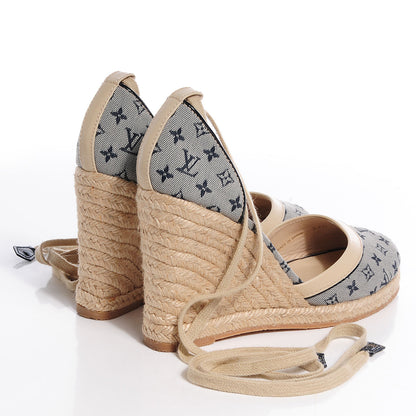 Louis Vuitton Mini Monogram Espadrille Wedge Heels 37.5 Blue 4 of 8