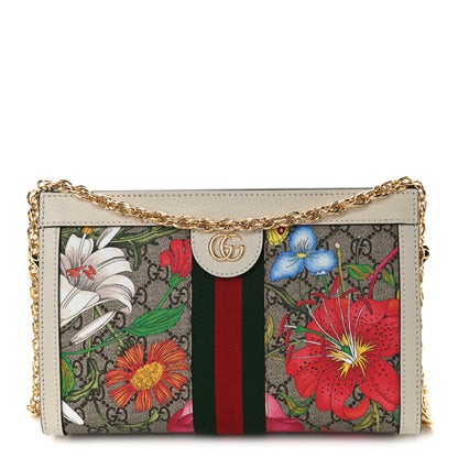 Gucci GG Supreme Monogram Flora Web Small Ophidia Chain Shoulder Bag White 1 of 9