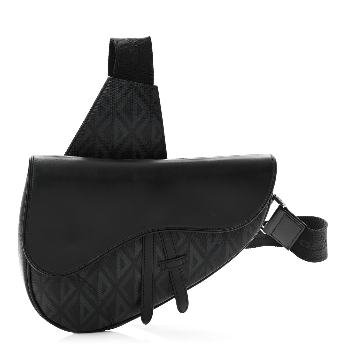Smooth Calfskin Canvas CD Diamond Mens Saddle Bag Black