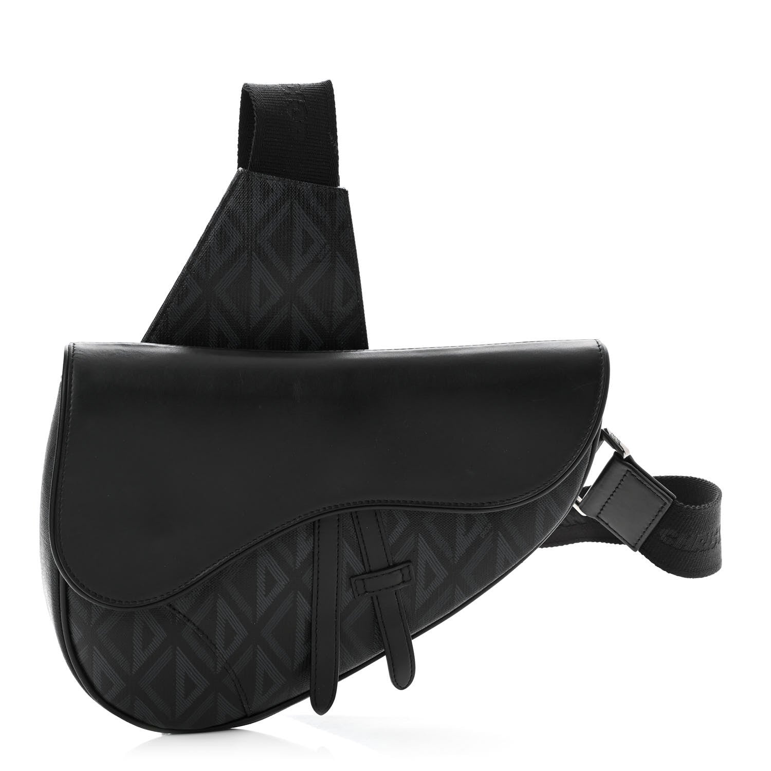 Christian Dior Smooth Calfskin Canvas CD Diamond Mens Saddle Bag Black 1 of 16