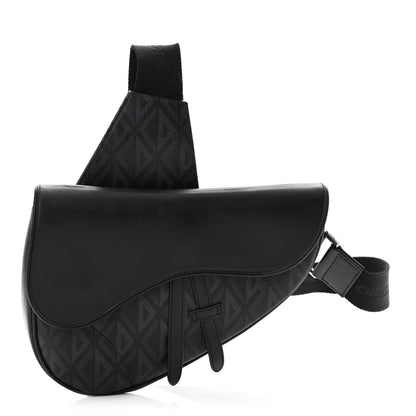 Christian Dior Smooth Calfskin Canvas CD Diamond Mens Saddle Bag Black 1 of 16