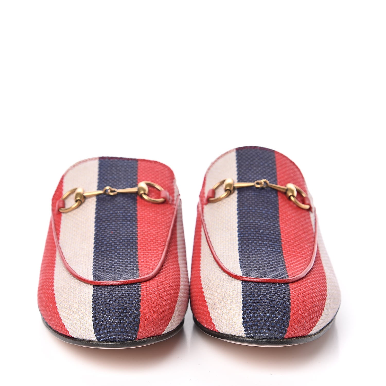 Gucci Canvas Sylvie Stripe Womens Princetown Slippers 40 Mystic White Hibiscus Red Maritime 2 of 9