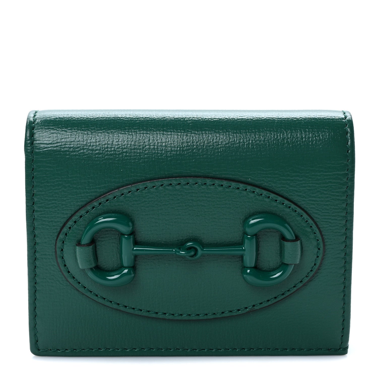 Gucci Azalea Calfskin Enamel Monochrome Horsebit 1955 Card Case Wallet Green 1 of 7