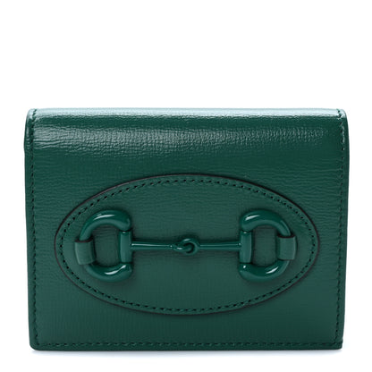 Gucci Azalea Calfskin Enamel Monochrome Horsebit 1955 Card Case Wallet Green 1 of 7