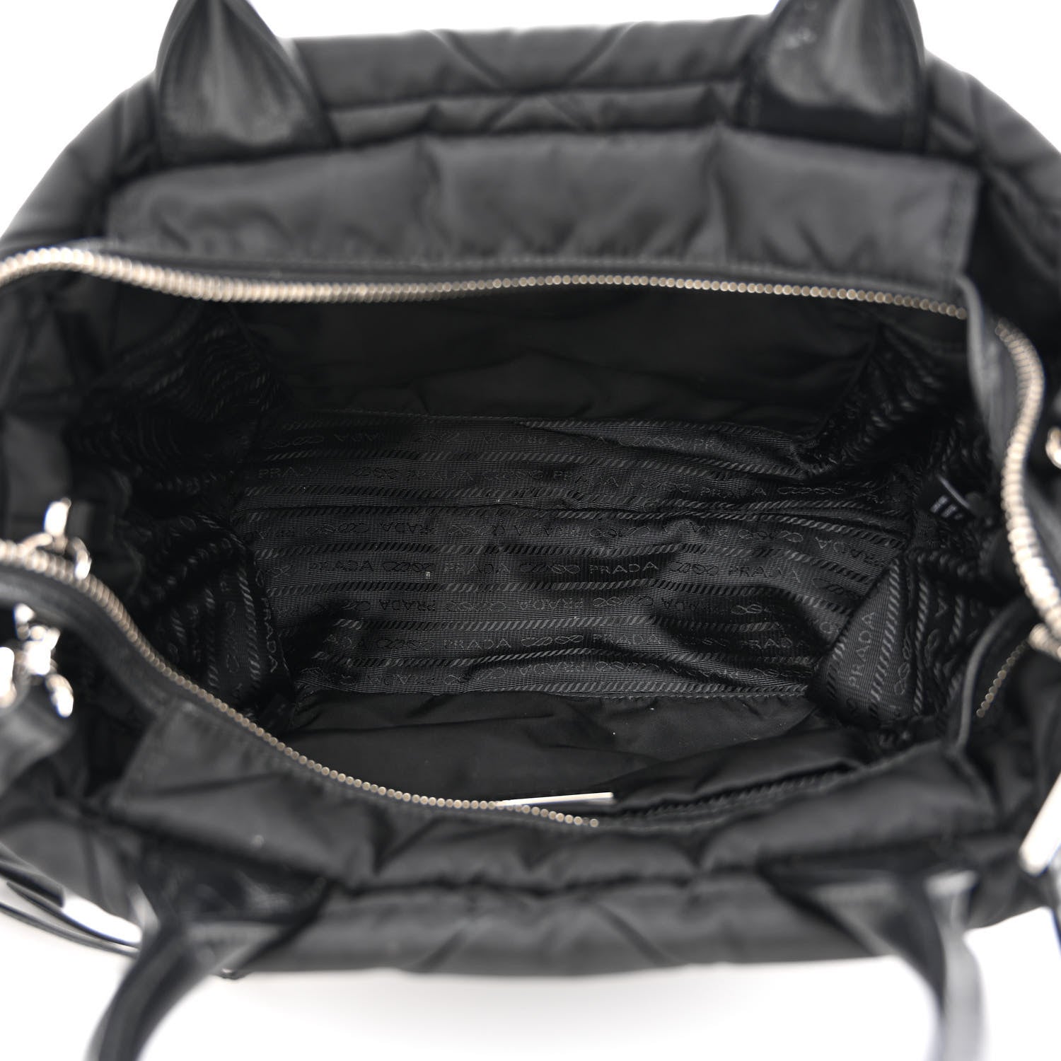 Prada Re-Nylon Nappa Triangle Quilted Padded Small Double Handled Zip Tote Black 5 of 16
