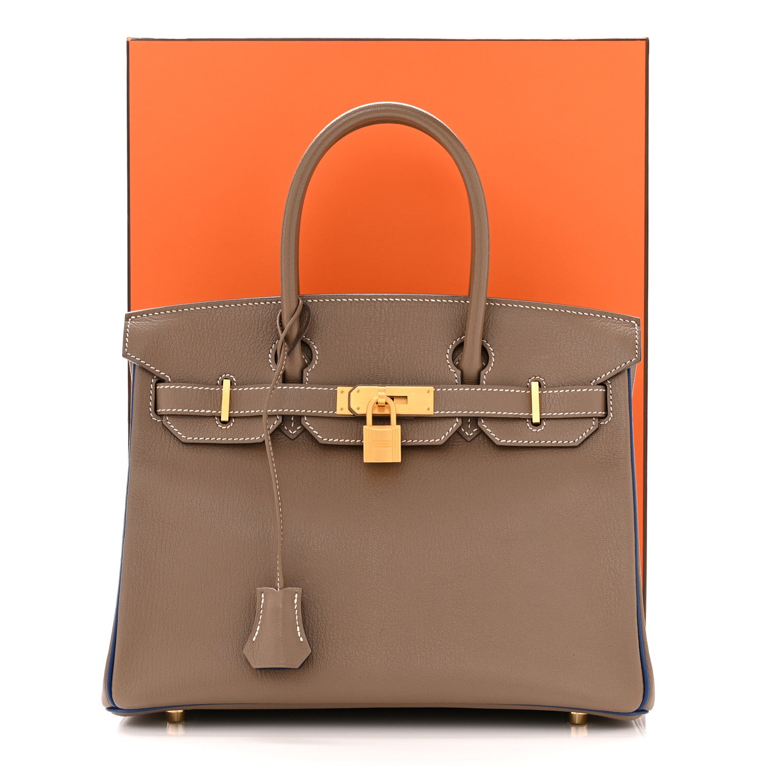 Hermes Chevre Mysore Horseshoe Birkin 30 Etoupe Blue Saphir 11 of 11