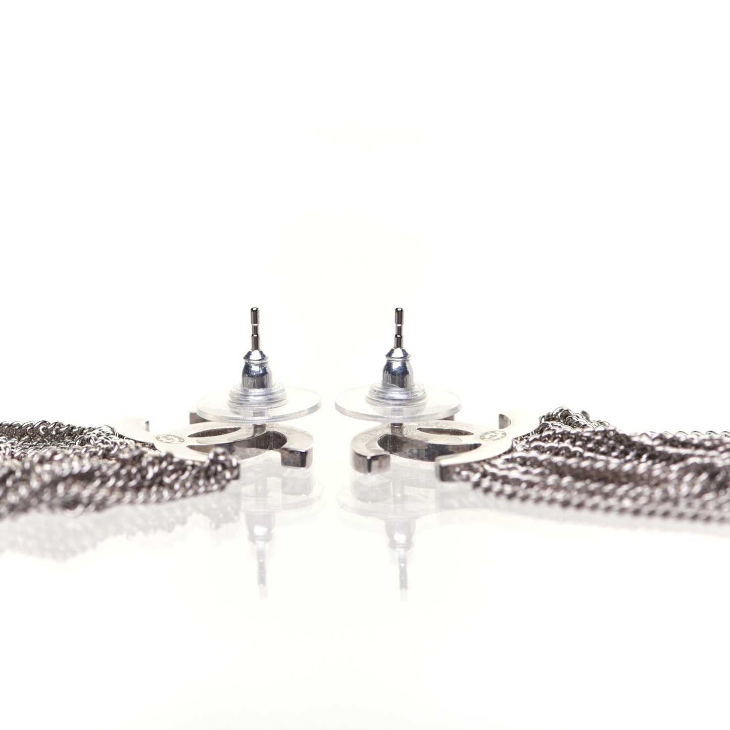Baguette Crystal CC Chain Drop Earrings Silver