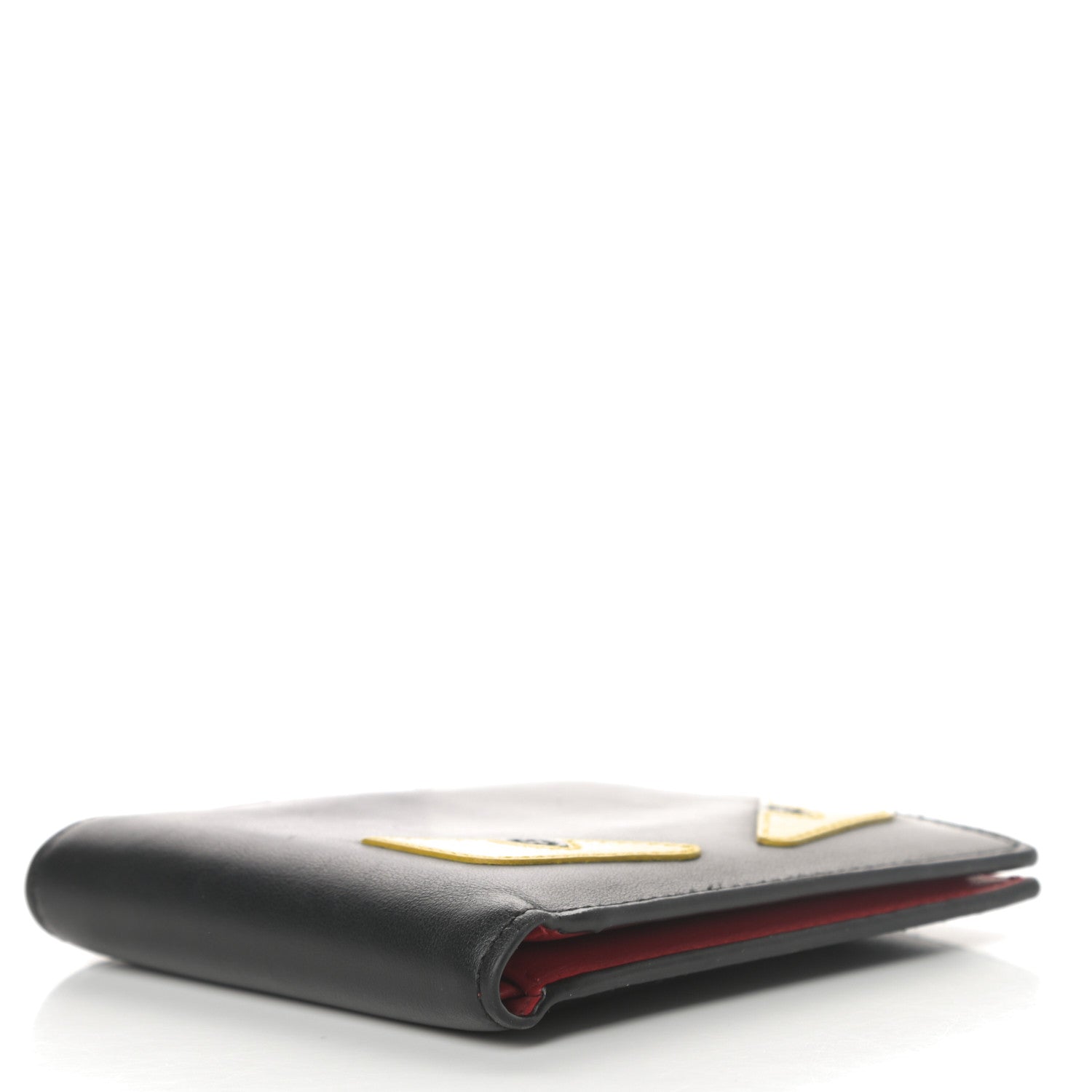 Fendi Vitello Century Monster Eyes Inlay Bi-Fold Wallet Black Giallo Rosso 4 of 8