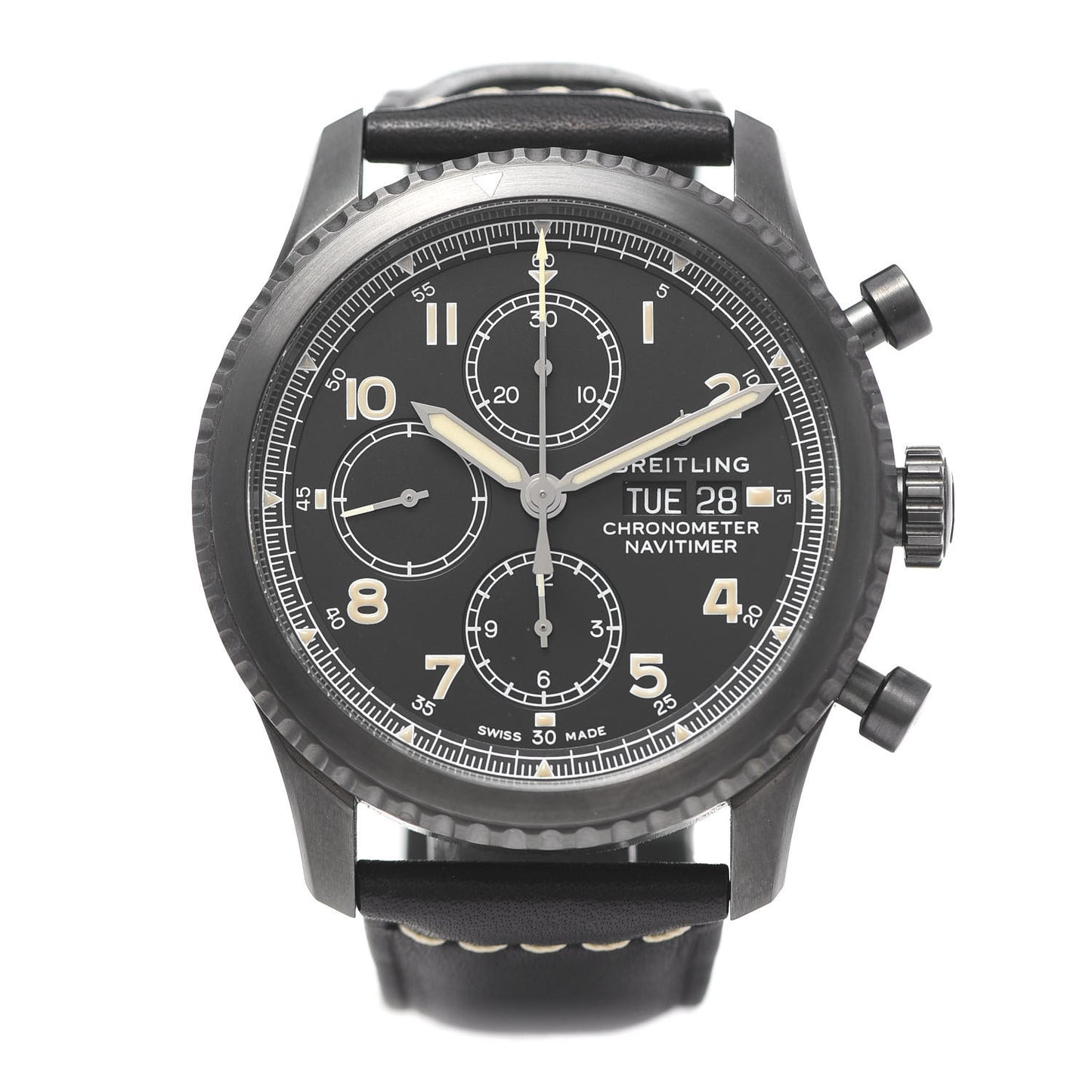 DLC Coated Stainless Steel Calfskin 43mm Navitimer 8 Chronograph Automatic Watch Black M13314