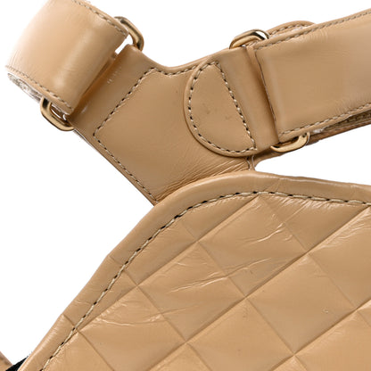 Chanel Shiny Calfskin Quilted Wedge Sandals 39 Beige 10 of 11