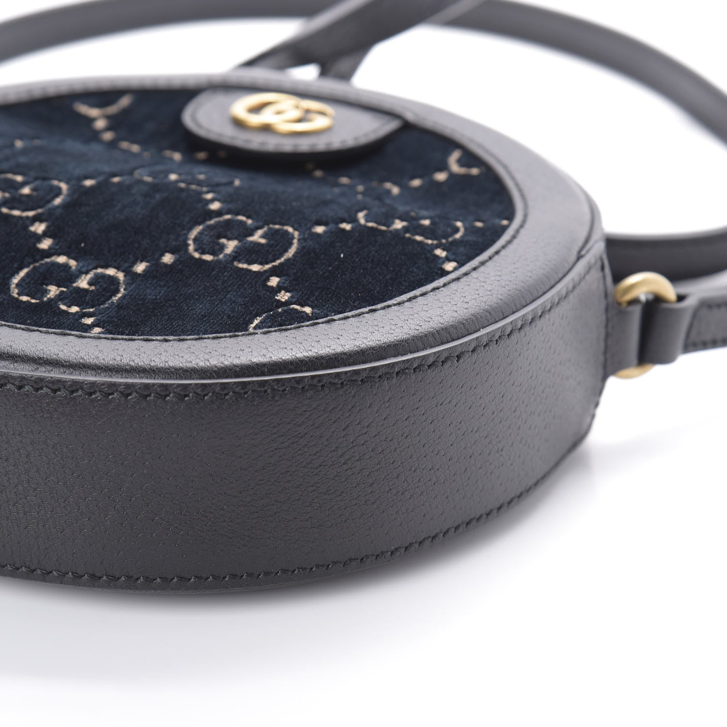 Gucci Velvet Calfskin GG Monogram Round Shoulder Bag Blue Beige 9 of 9