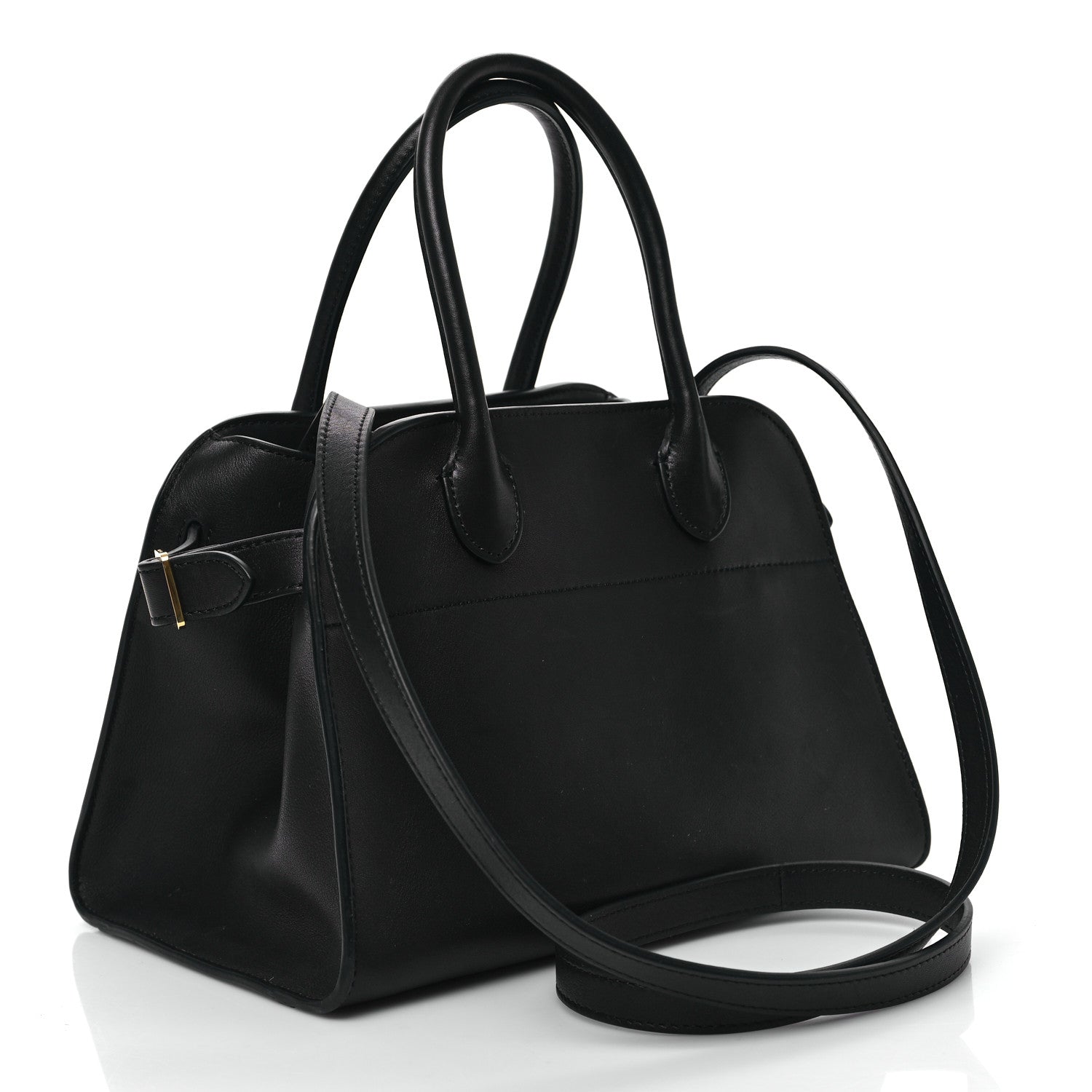 The Row Polished Saddle Calfskin Soft Margaux 10 Bag Black 3 of 9