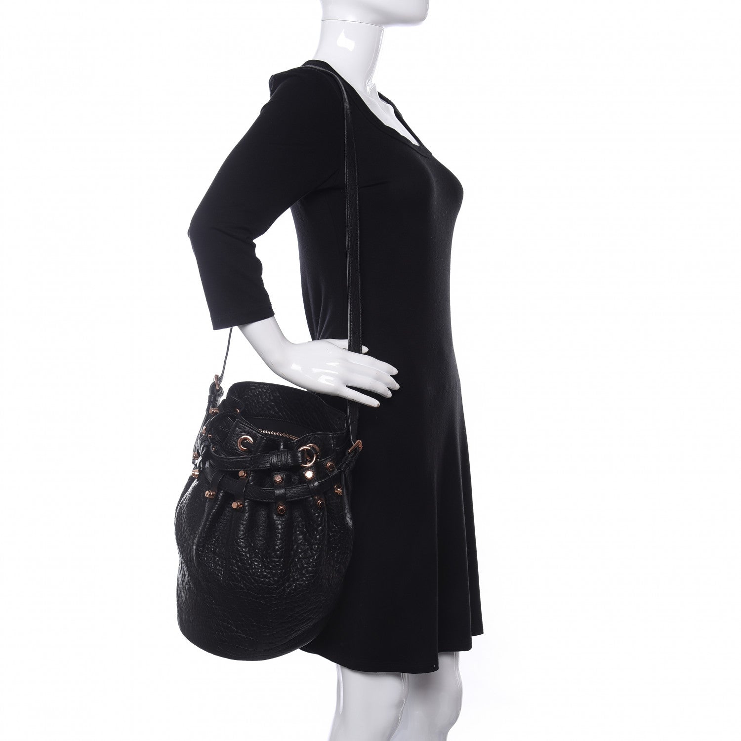 Alexander Wang Pebbled Lambskin Diego Bucket Black Rose Gold Hardware 2 of 11