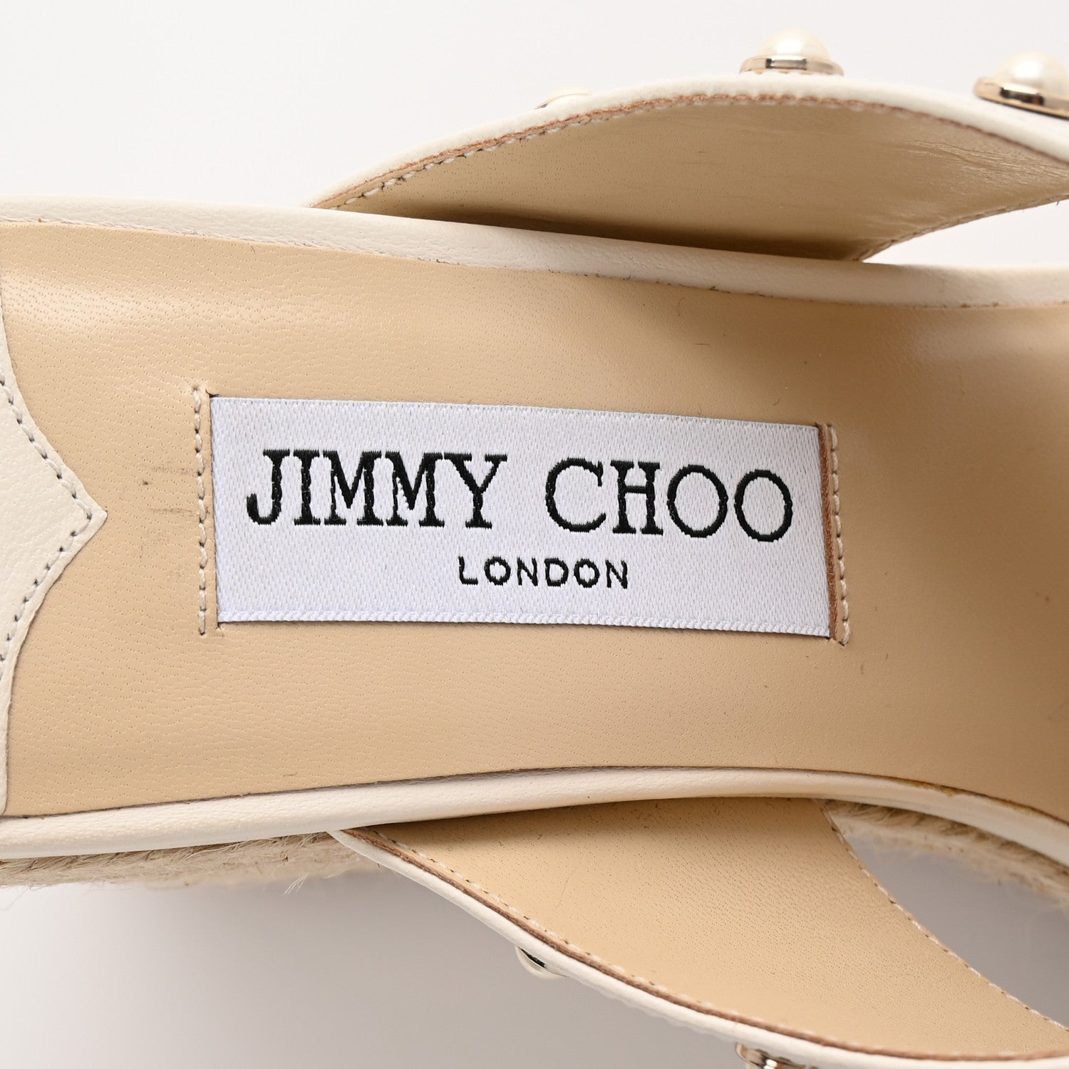 Jimmy Choo Nappa Pearl Studded Dovina 100 Espadrille Wedge Sandals 38 Latte 8 of 9