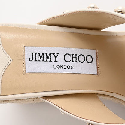 Jimmy Choo Nappa Pearl Studded Dovina 100 Espadrille Wedge Sandals 38 Latte 8 of 9