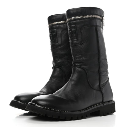 Chanel Calfskin Motorcycle Zipper Boots 38.5 Black 3 of 8