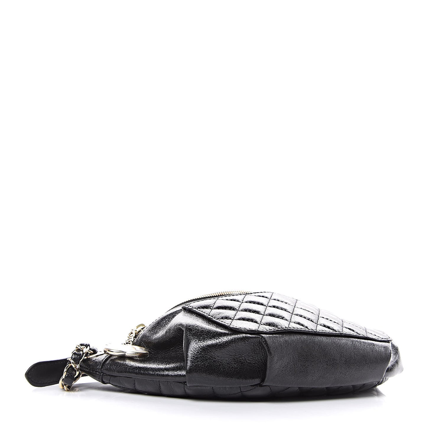 Crumpled Glazed Lambskin Quilted Waist Bag Fanny Pack Black