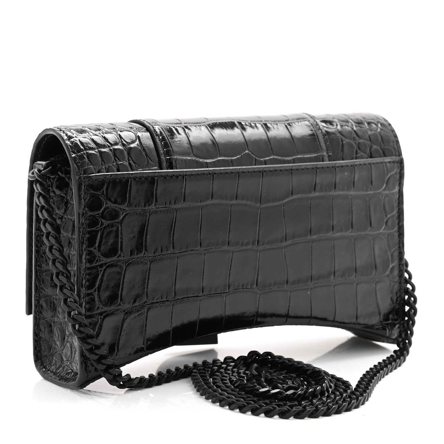 Balenciaga Shiny Calfskin Monochrome Crocodile Embossed Hourglass Chain Bag Black 5 of 17