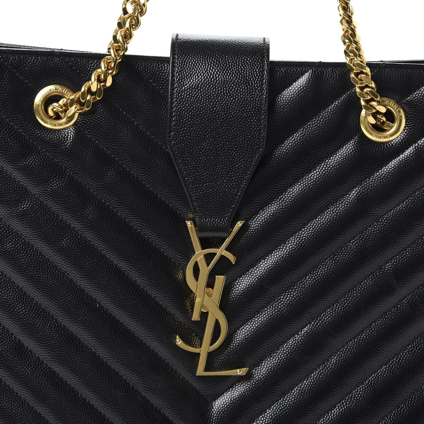 Grain De Poudre Matelasse Chevron Monogram Shopping Bag Black