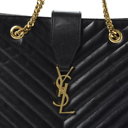 Saint Laurent Grain De Poudre Matelasse Chevron Monogram Shopping Bag Black 7 of 10