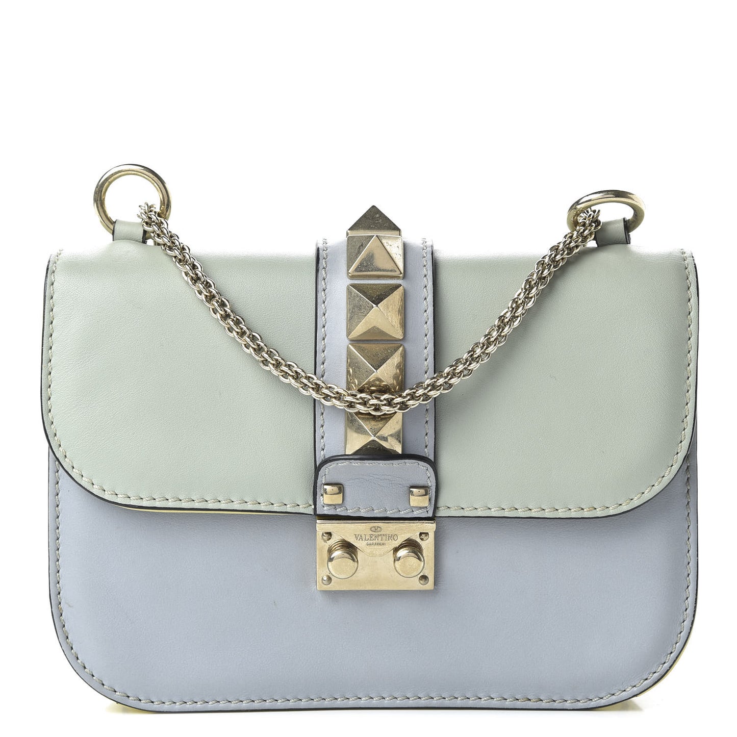 Vitello Watercolor Small Glam Lock Rockstud Flap Rose Green Yellow Sky