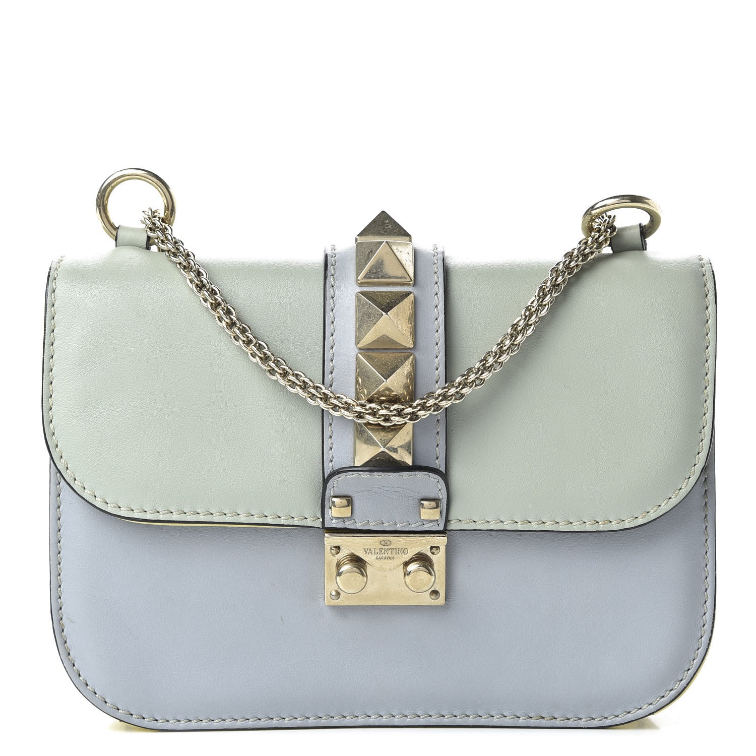 Valentino Garavani Vitello Watercolor Small Glam Lock Rockstud Flap Rose Green Yellow Sky 1 of 9