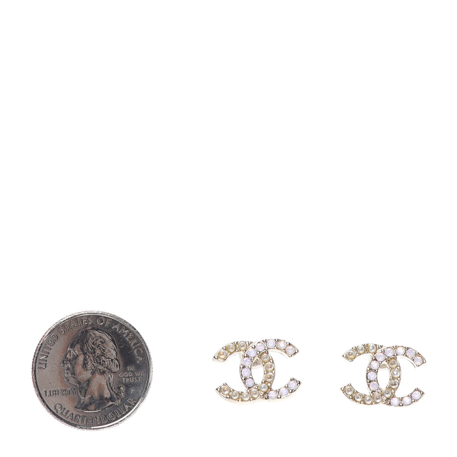 Chanel Pearl Crystal CC Earrings Light Gold 2 of 4