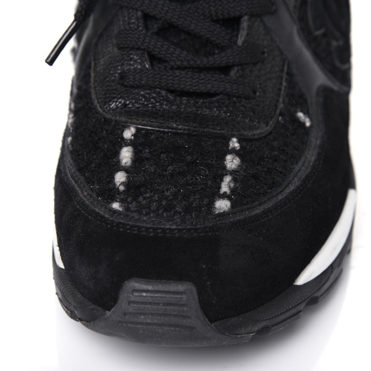 Tweed Suede Goatskin CC Sneakers 37 Black White