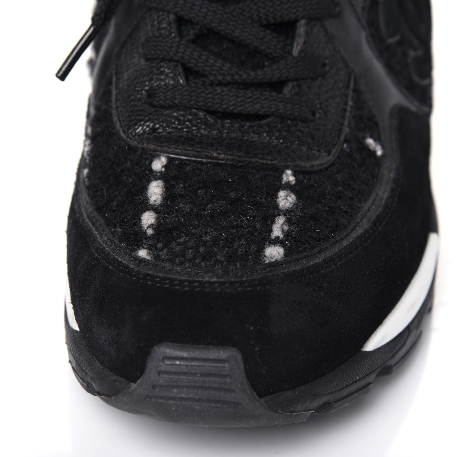 Chanel Tweed Suede Goatskin CC Sneakers 37 Black White 11 of 15