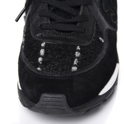 Chanel Tweed Suede Goatskin CC Sneakers 37 Black White 11 of 15