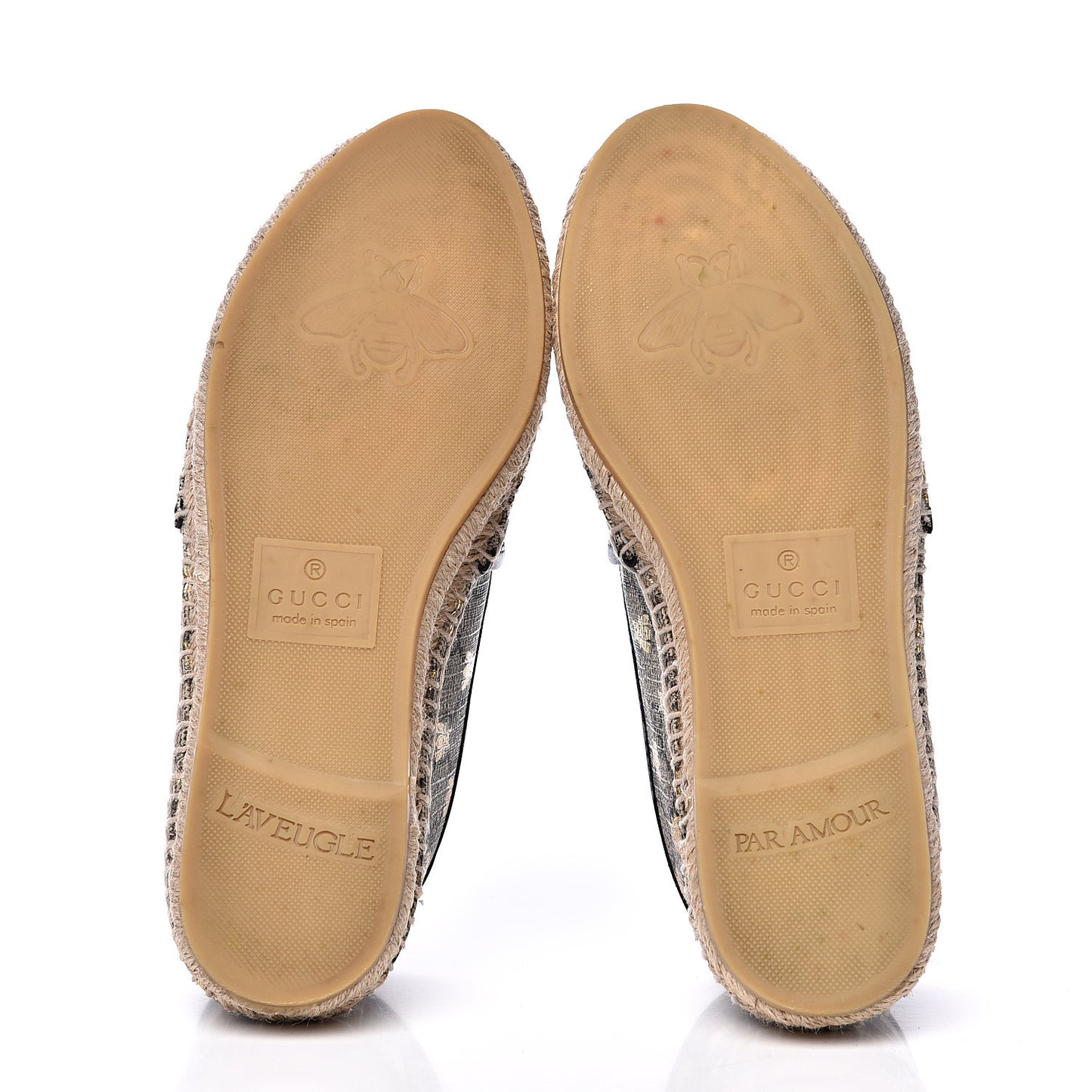 GG Supreme Monogram Bees Espadrille Flats 36.5 Beige Ebony Oro Black