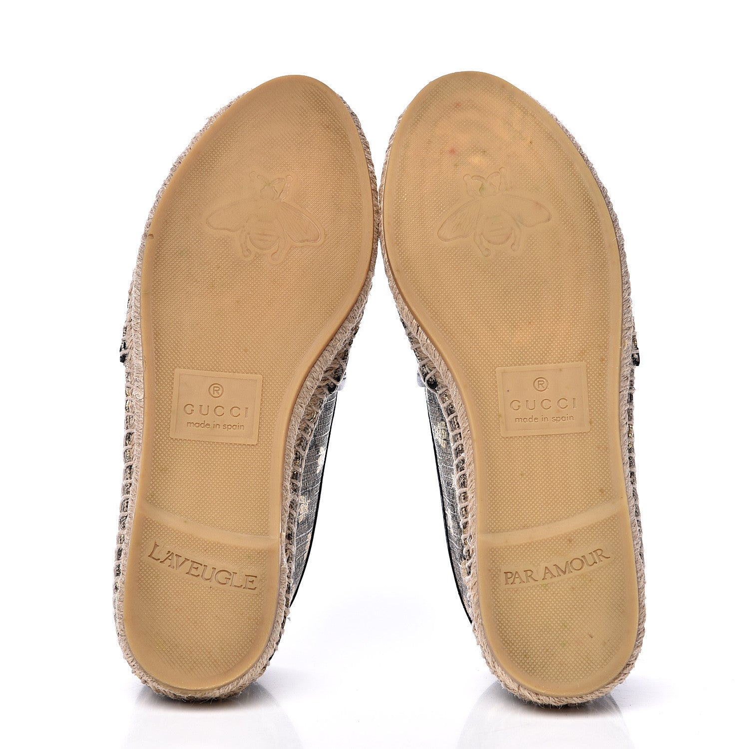 Gucci GG Supreme Monogram Bees Espadrille Flats 36.5 Beige Ebony Oro Black 5 of 11