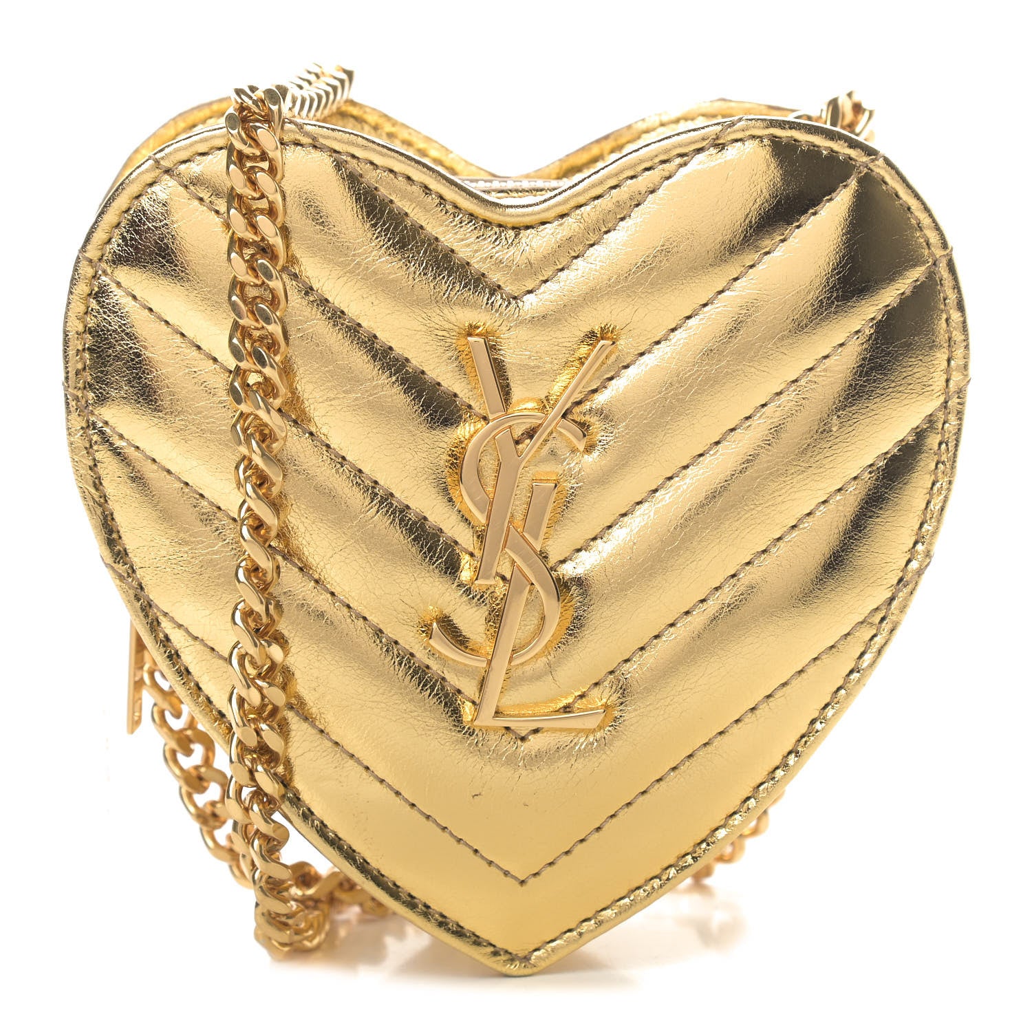 Saint Laurent Metallic Calfskin Matelasse Chevron Monogram Small Love Heart Chain Bag Gold 1 of 4
