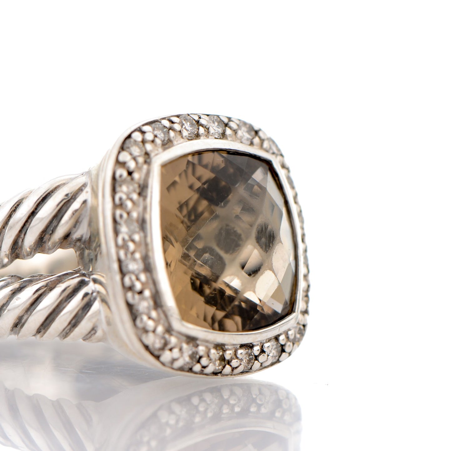 Sterling Silver Diamond Smoky Quartz 11mm Albion Ring 47 4