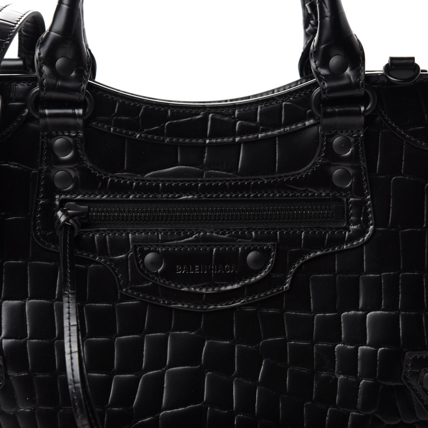 Semi Shiny Calfskin Crocodile Embossed Neo Classic Black Hardware S City Black