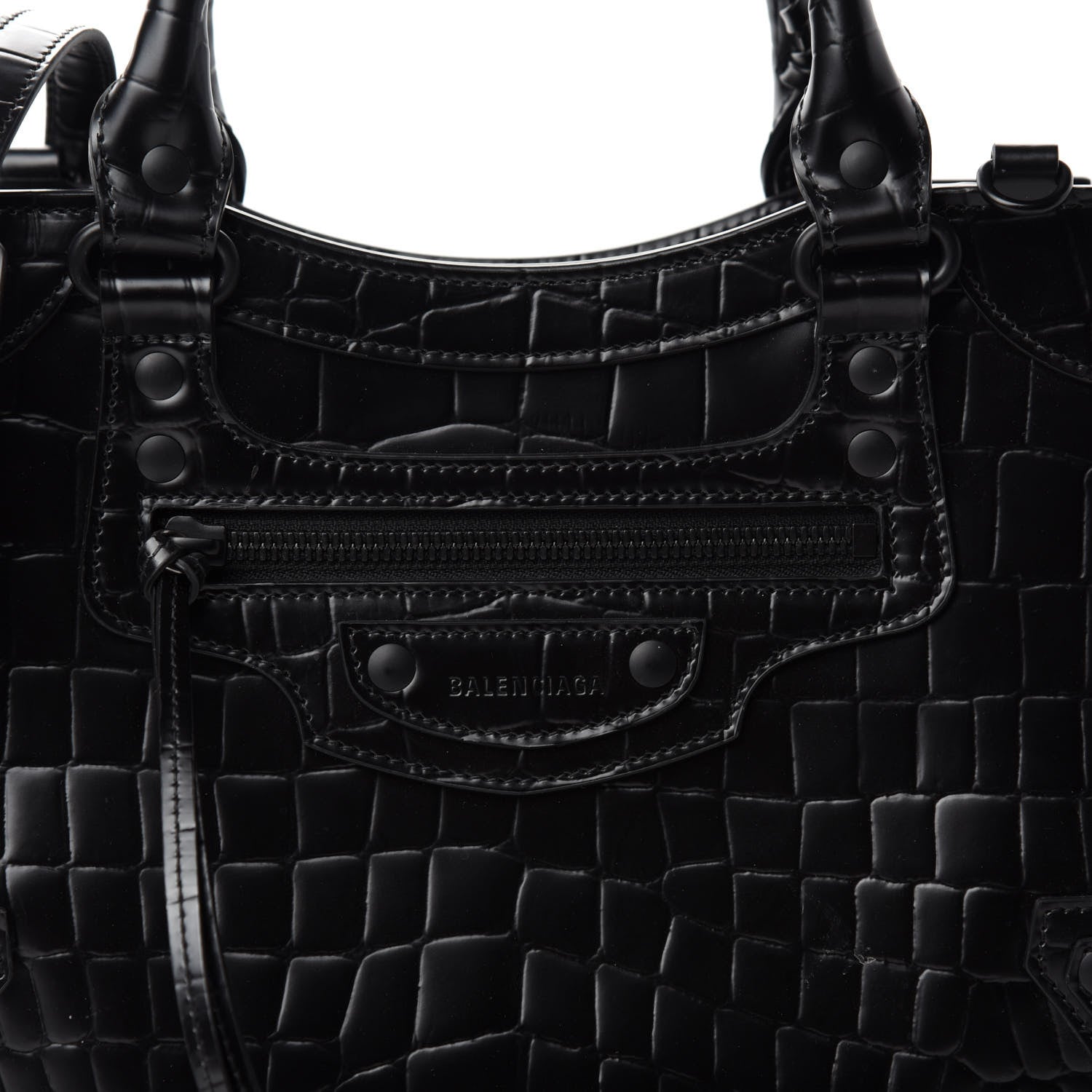 Balenciaga Semi Shiny Calfskin Crocodile Embossed Neo Classic Black Hardware S City Black 11 of 12
