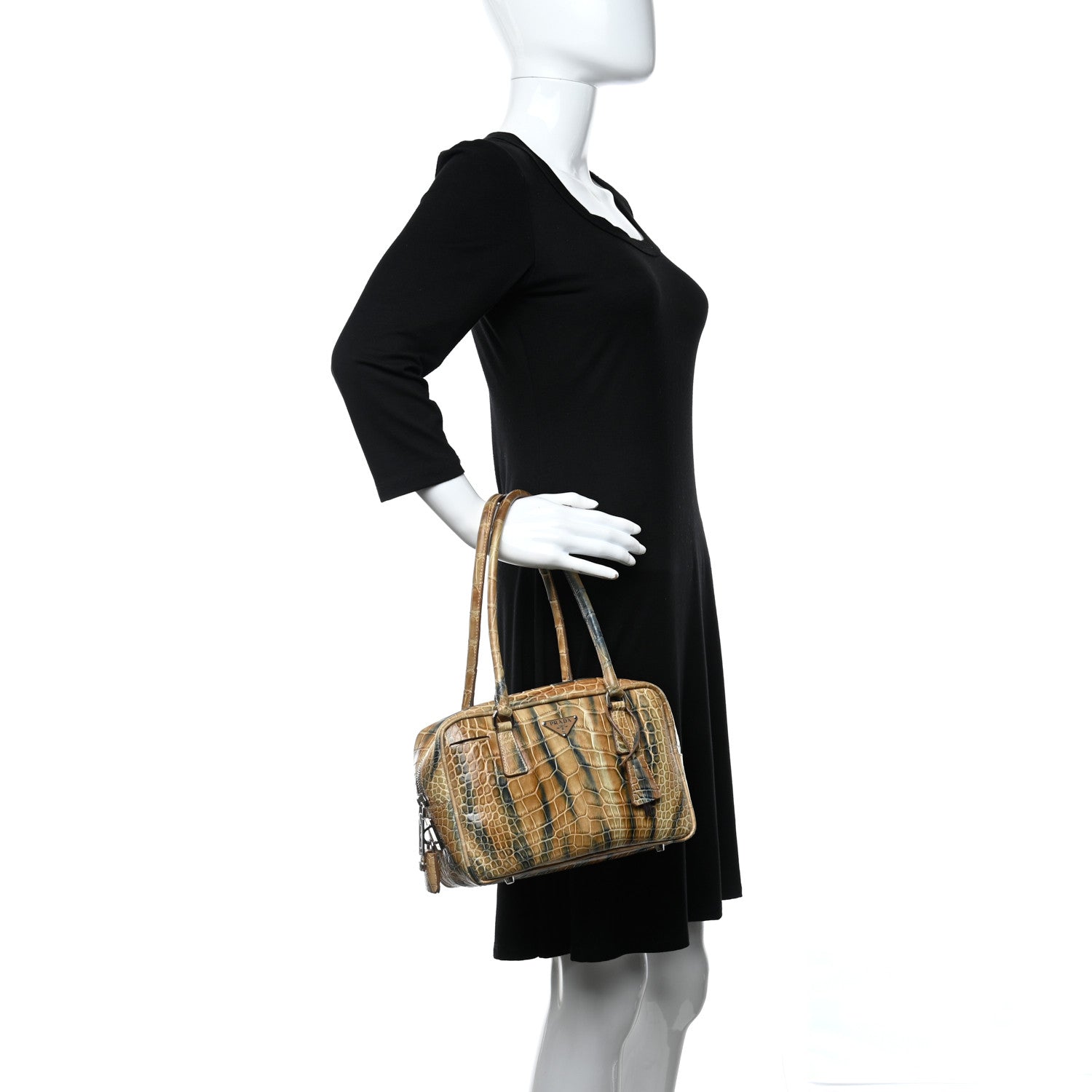 Prada Crocodile Embossed Tote Brown 2 of 8