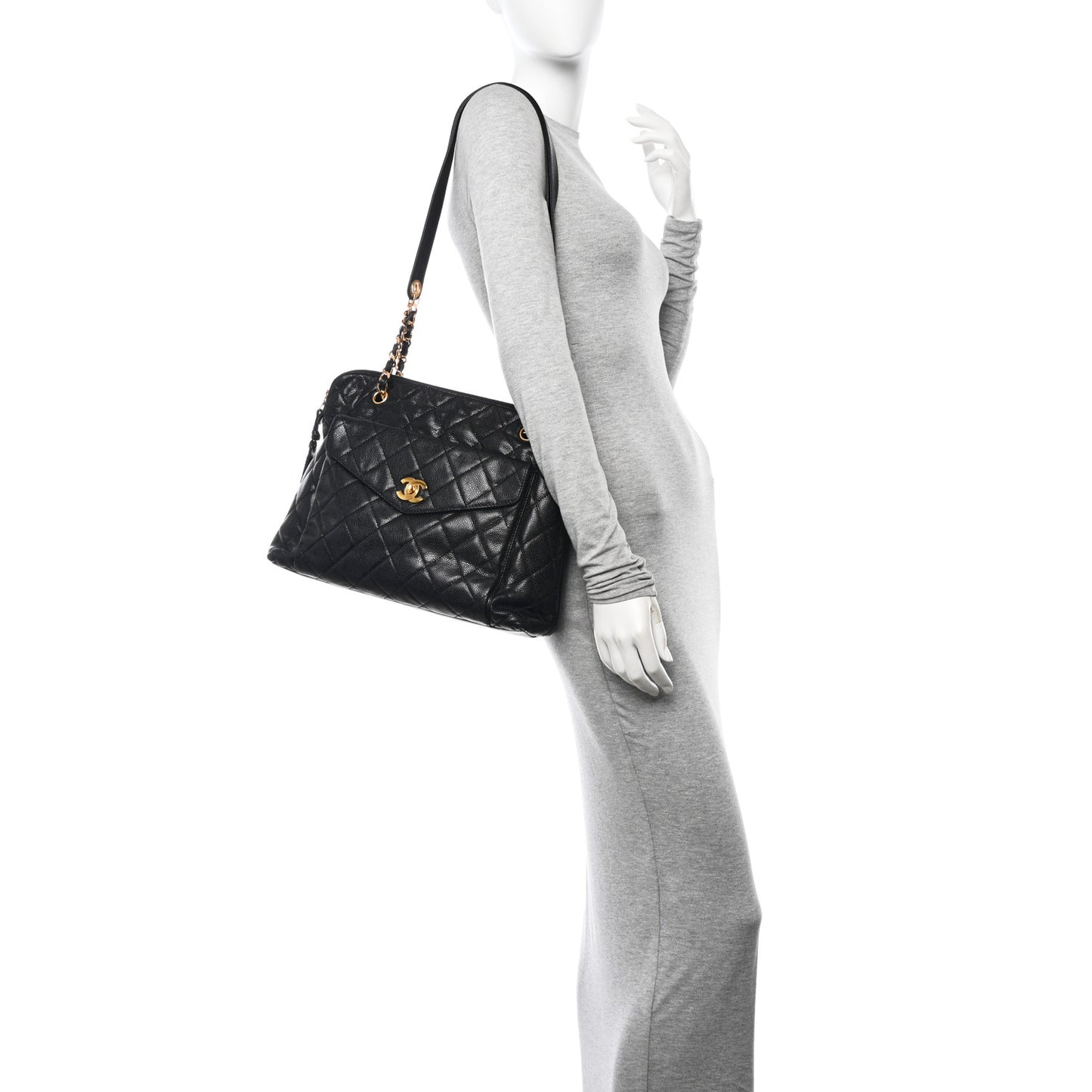 Caviar Quilted Flap Shoulder Bag Black