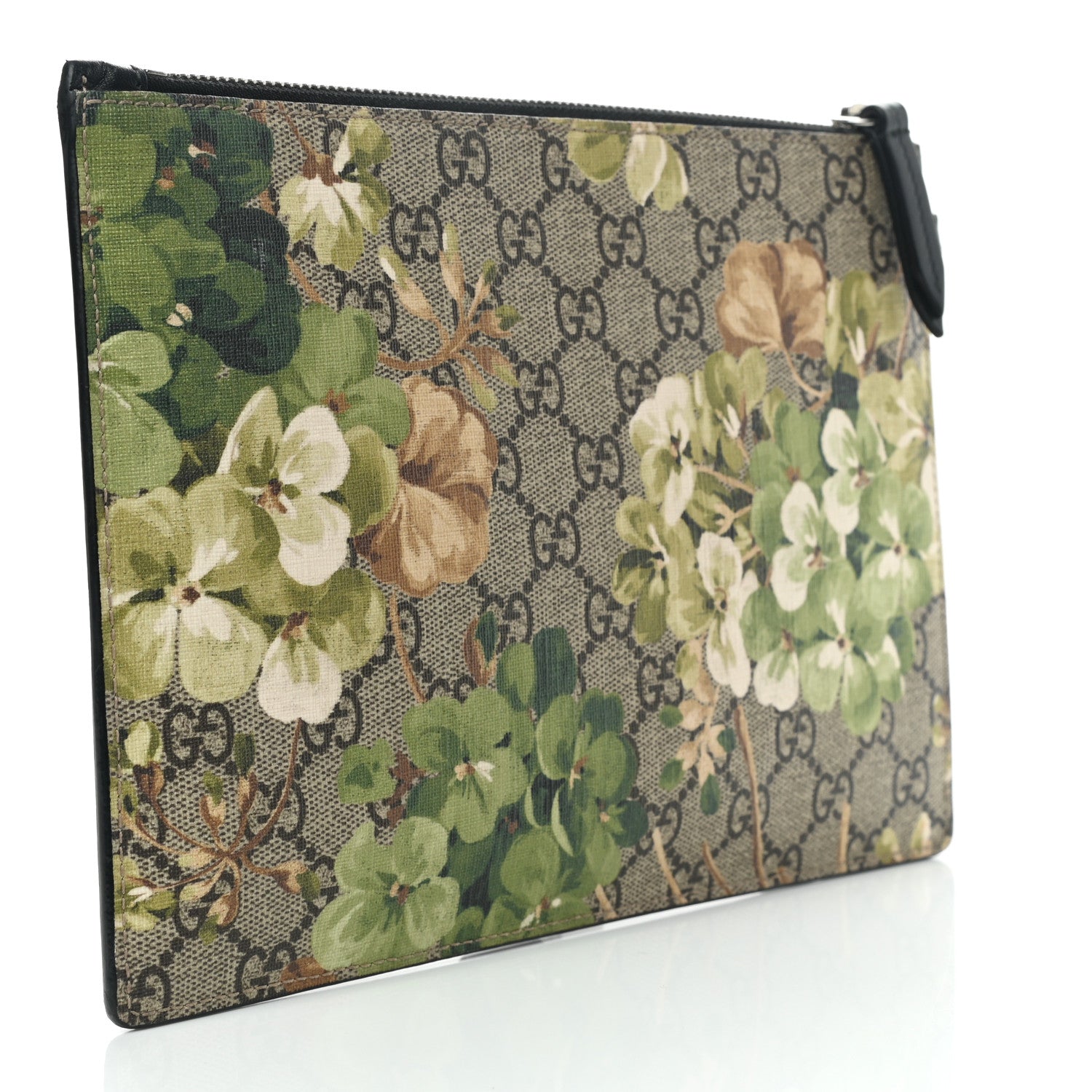 Gucci GG Supreme Monogram Blooms Small Zip Wristlet Pouch Beige New Military Black 2 of 7