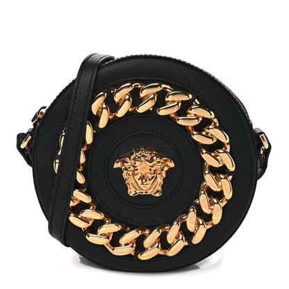 Versace Calfskin Mini La Medusa Chain Round Crossbody Bag Black 1 of 8