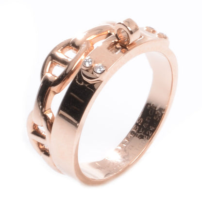 Hermes 18K Rose Gold Kelly Diamond Double Tour Chaine d'Ancre Ring 53 6.5 4 of 6