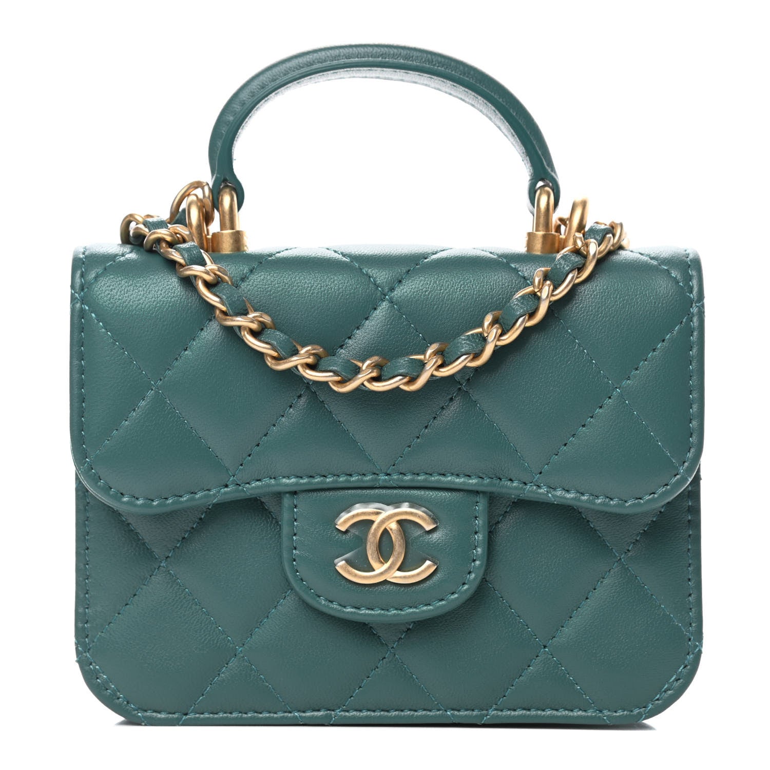 Chanel Lambskin Quilted Top Handle Flap Coin Purse With Chain Green 1 of 4